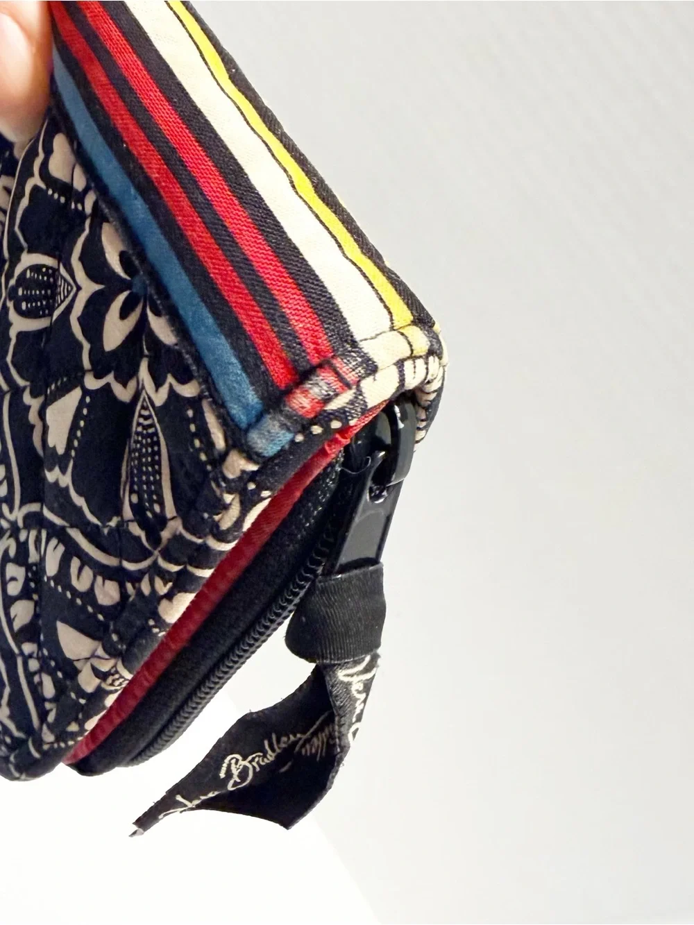 Vera Bradley Black and White Floral Turnlock Wallet with Red & Blue Trim